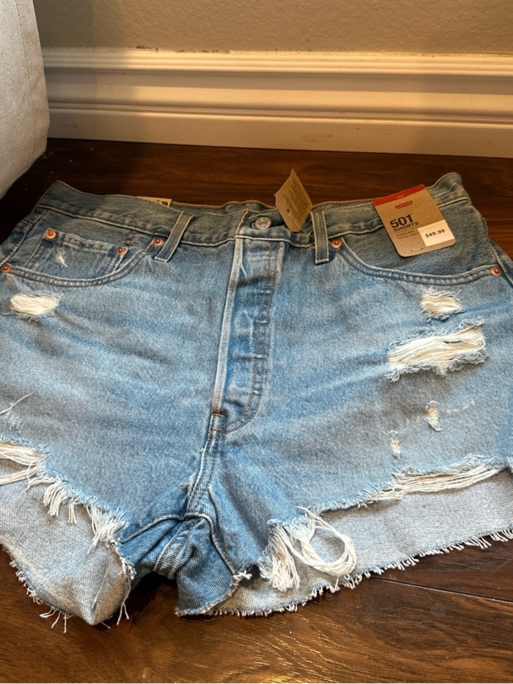 Levi's Light Blue Distressed Denim Cutoff Shorts